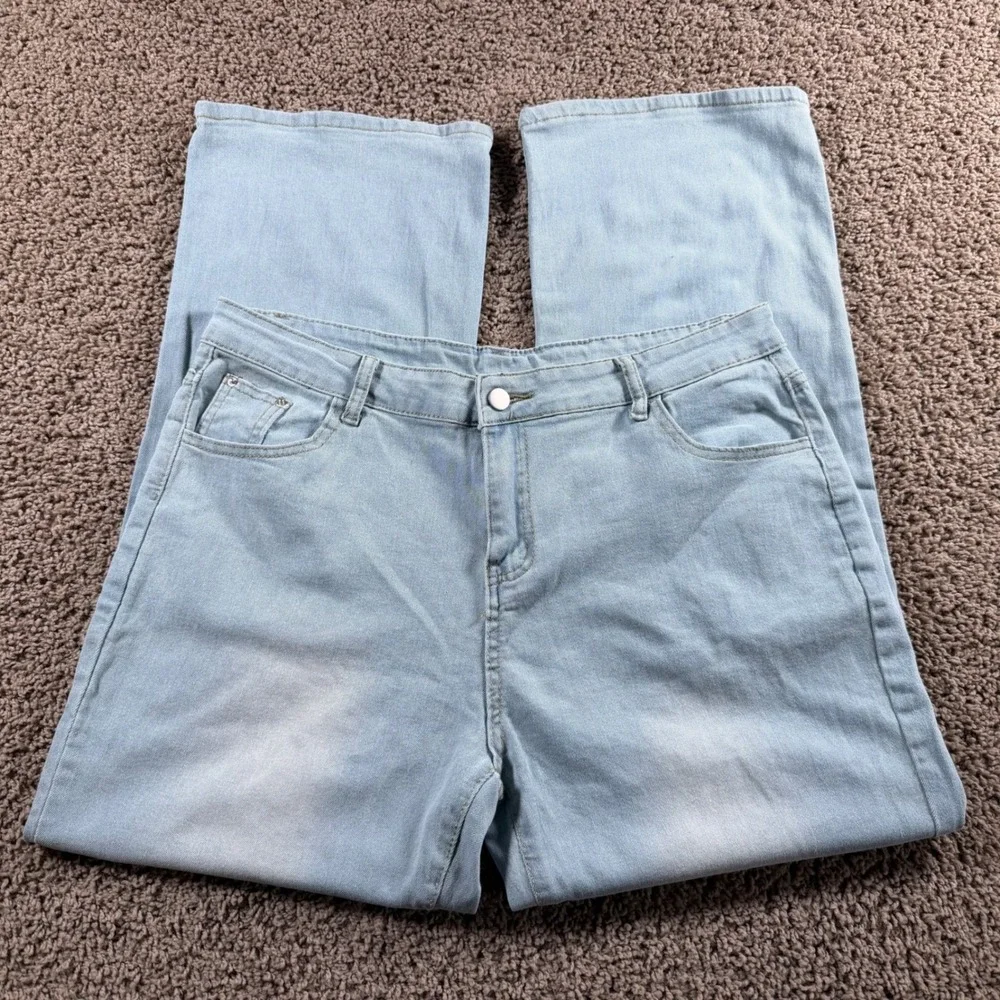 Light Wash Wide Leg Jeans Large Distressed Denim Pants jeans‎ high rise Womens